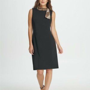 DKNY Animal Tie Neck Sheath Dress Black